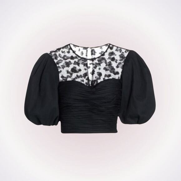 AMUR Tiana Black Bubble Sleeve Cropped Blouse | Sz 4 - Picture 1 of 8